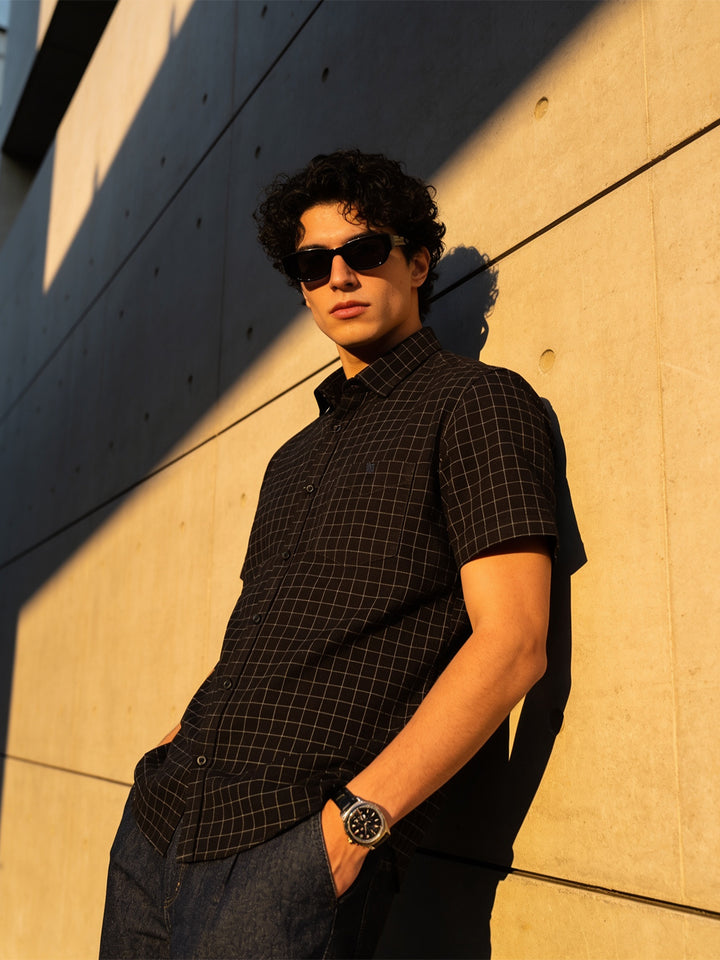 Slate Black and White Checked Casual Shirt