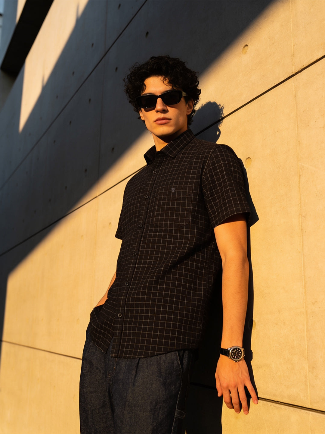 Slate Black and White Checked Casual Shirt