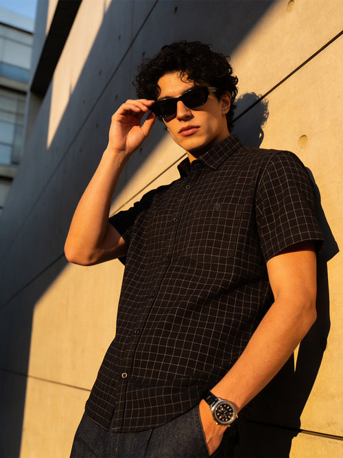 Slate Black and White Checked Casual Shirt
