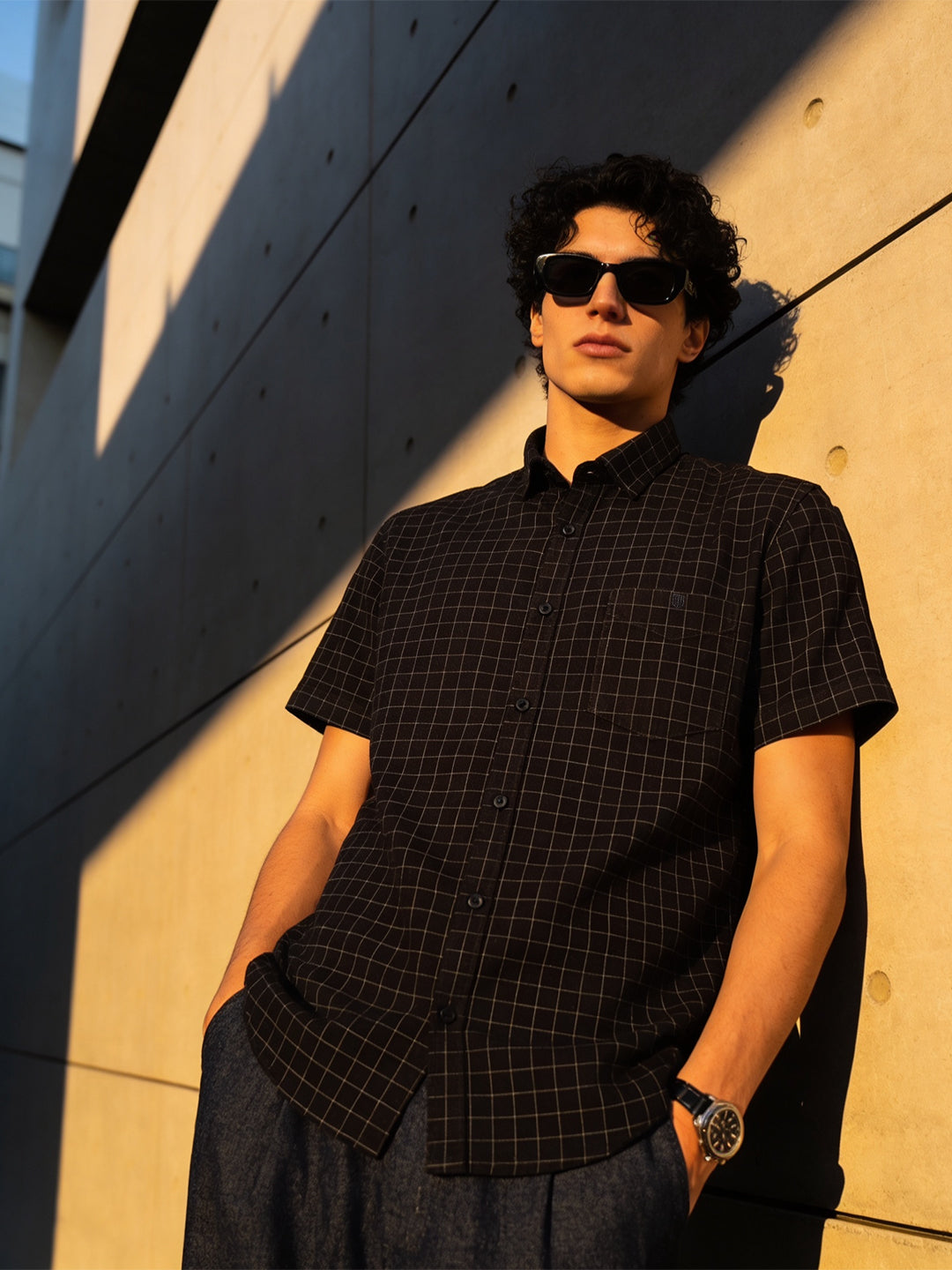 Slate Black and White Checked Casual Shirt
