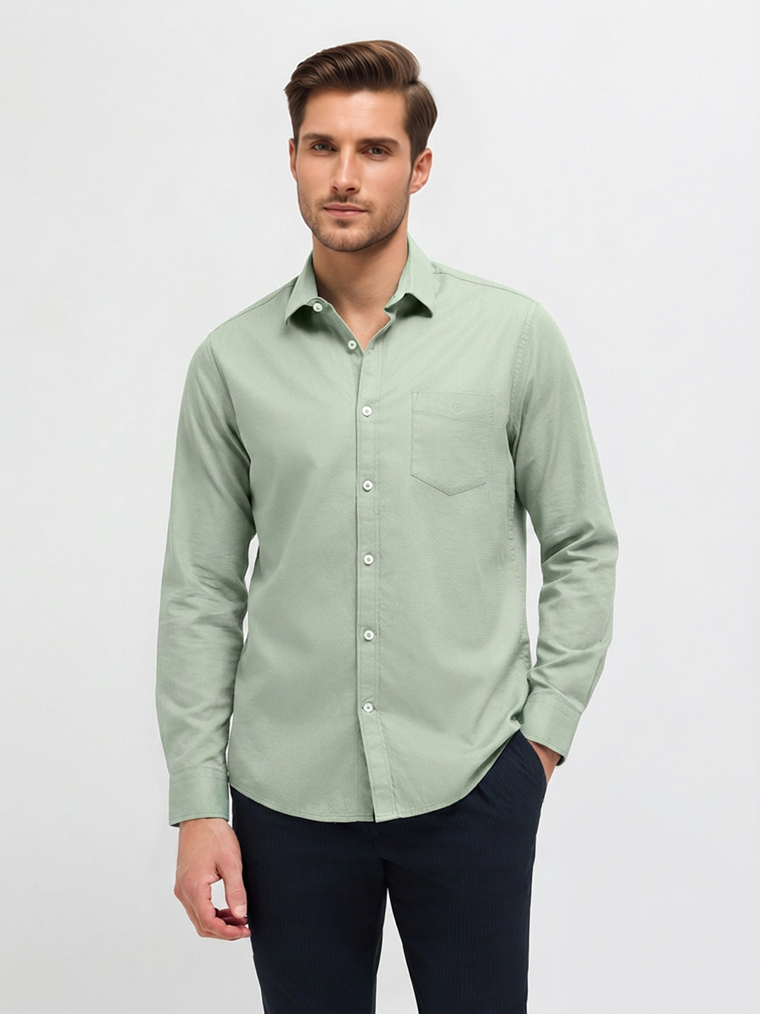 Elaichi Green Solid Casual Shirt