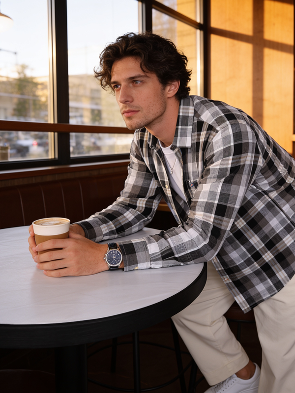 Ash Grey and Beige Checked Casual Shirt