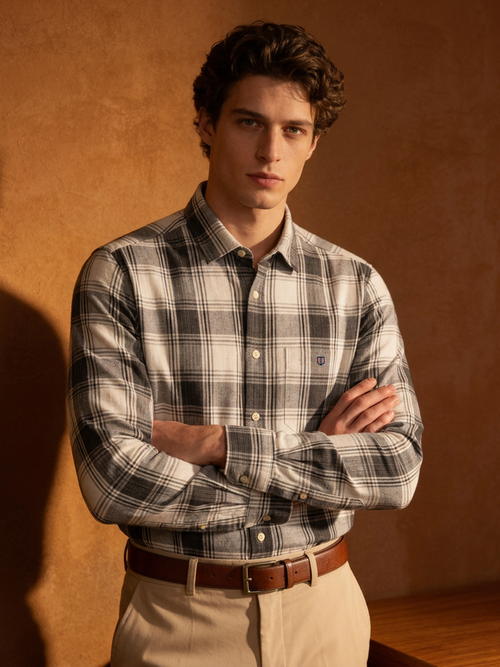 Slate Black and White Checked Casual Shirt