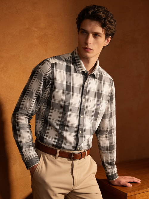 Slate Black and White Checked Casual Shirt