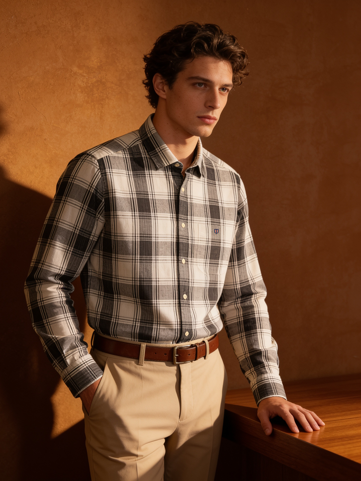 Slate Black and White Checked Casual Shirt