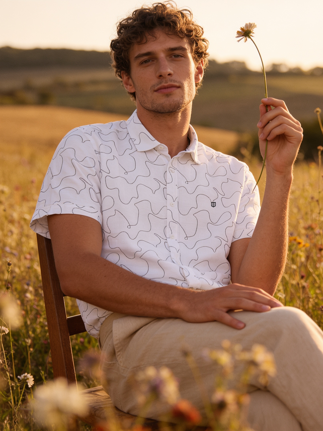 Chalk White and Black Abstract Dot Printed Casual Shirt