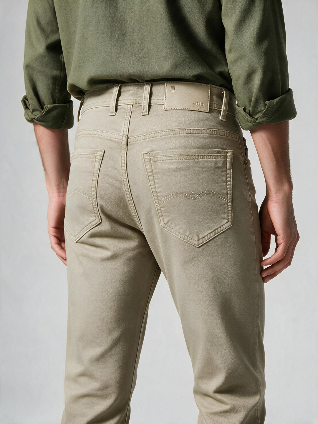 Sandstone Khaki Solid Casual Denim Trousers