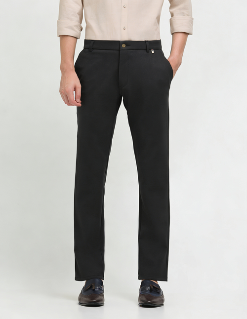 Pitch Black Solid Casual Trousers