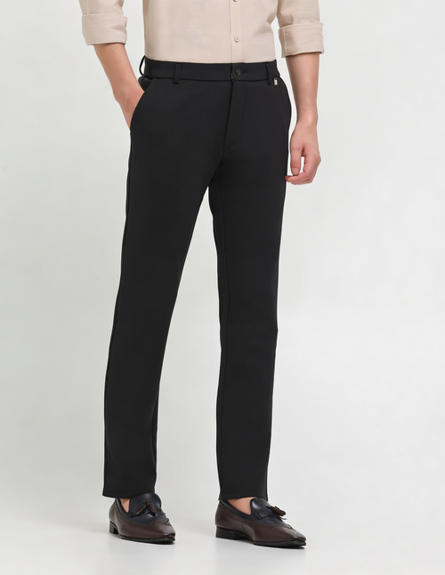 Pitch Black Solid Casual Trousers
