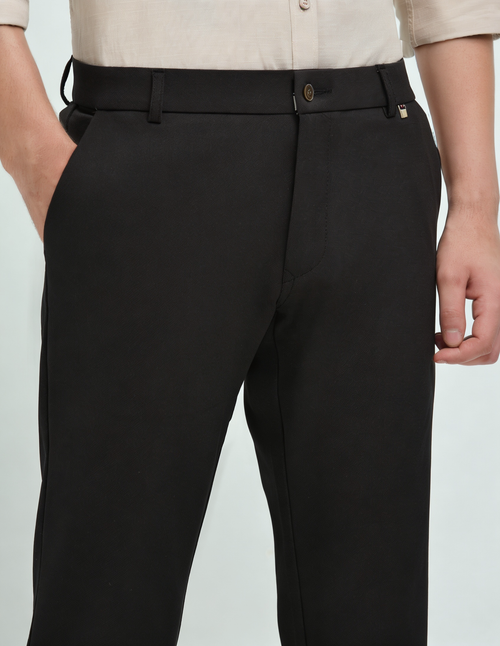Pitch Black Solid Casual Trousers