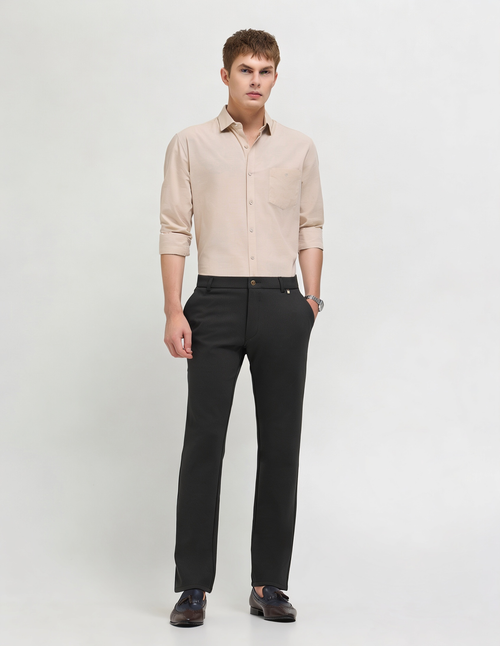 Pitch Black Solid Casual Trousers