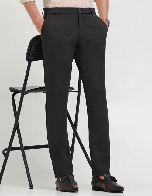 Pitch Black Solid Casual Trousers