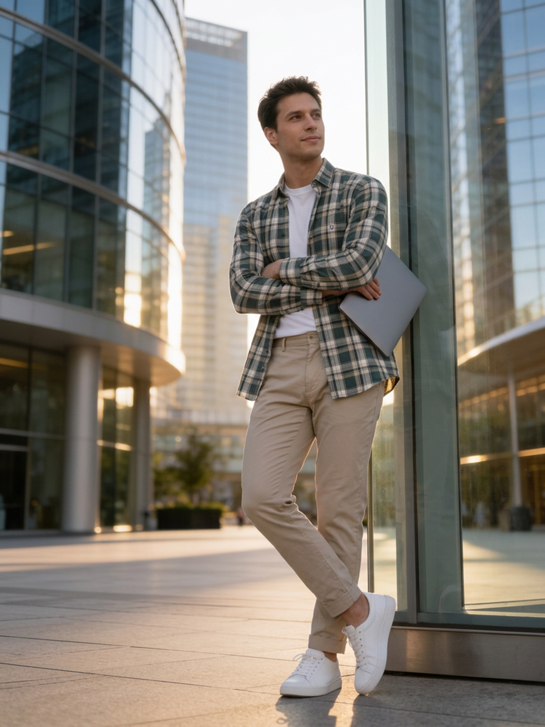 Dusty Navy and Sand Checked Casual Shirt