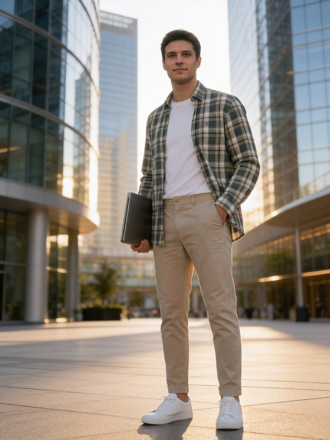 Dusty Navy and Sand Checked Casual Shirt