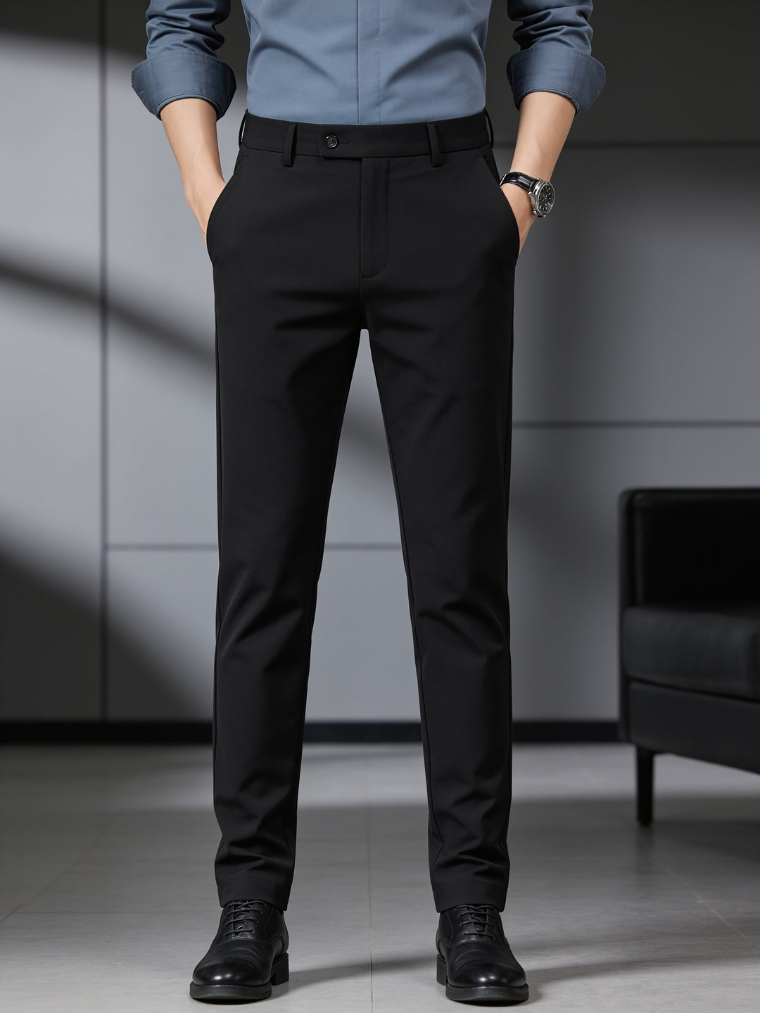 Dark Black Solid Formal Trousers