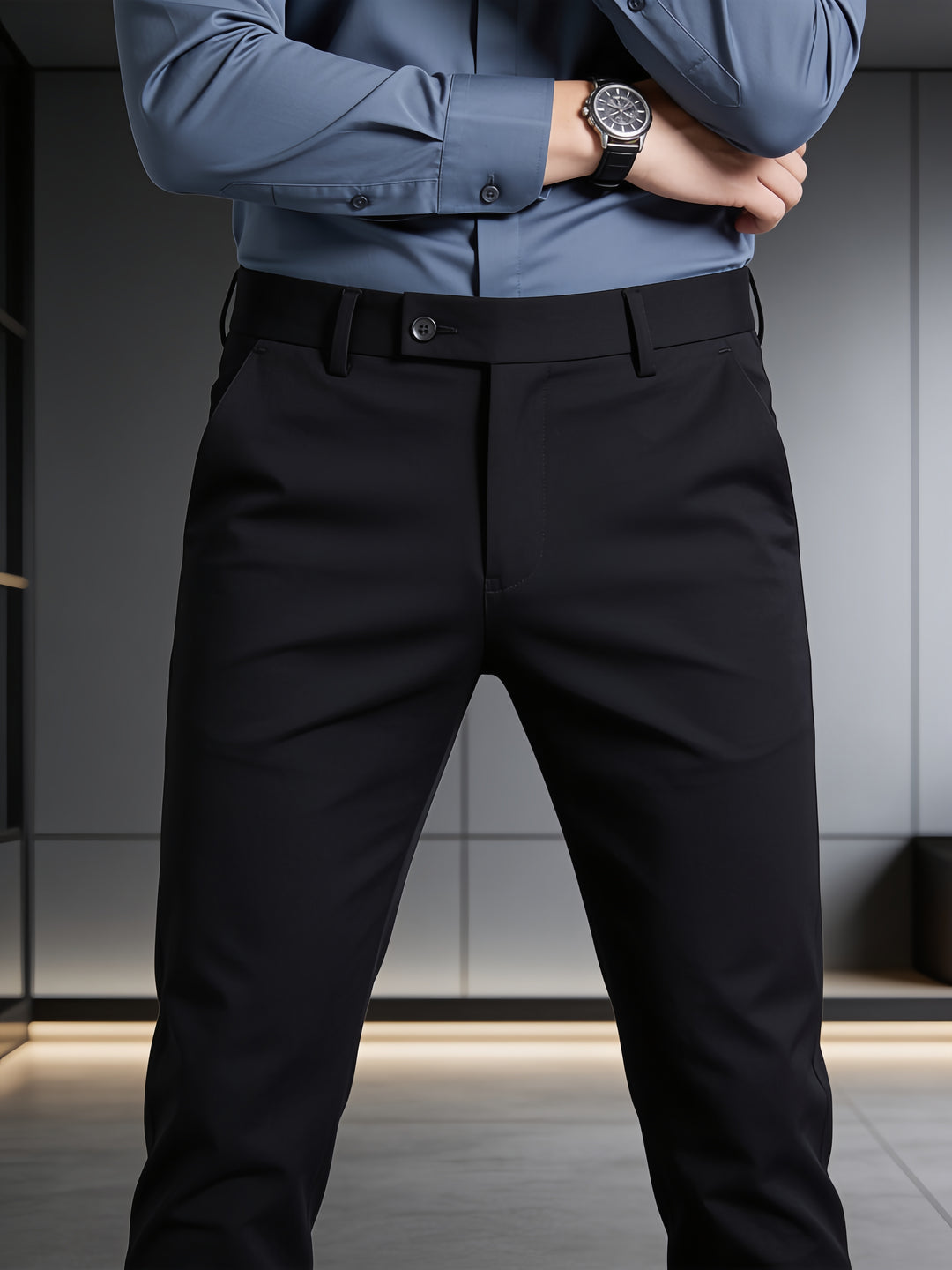 Dark Black Solid Formal Trousers