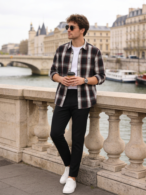 Midnight Blue and Crimson Checked Casual Shirt