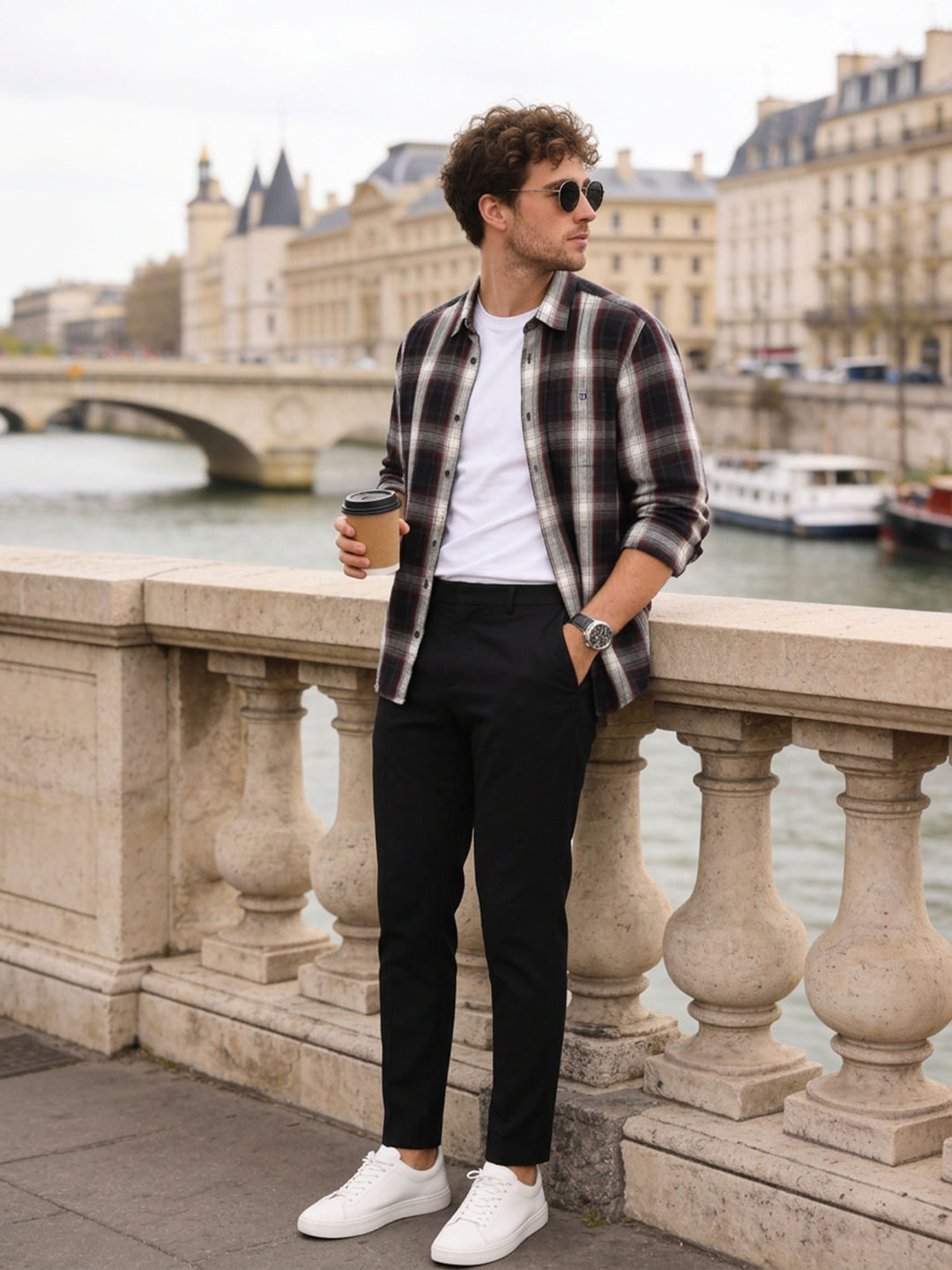 Midnight Blue and Crimson Checked Casual Shirt