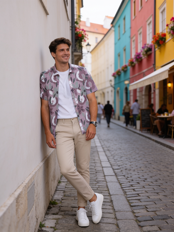Rose Taupe and Sage Green Abstract Printed Casual Shirt