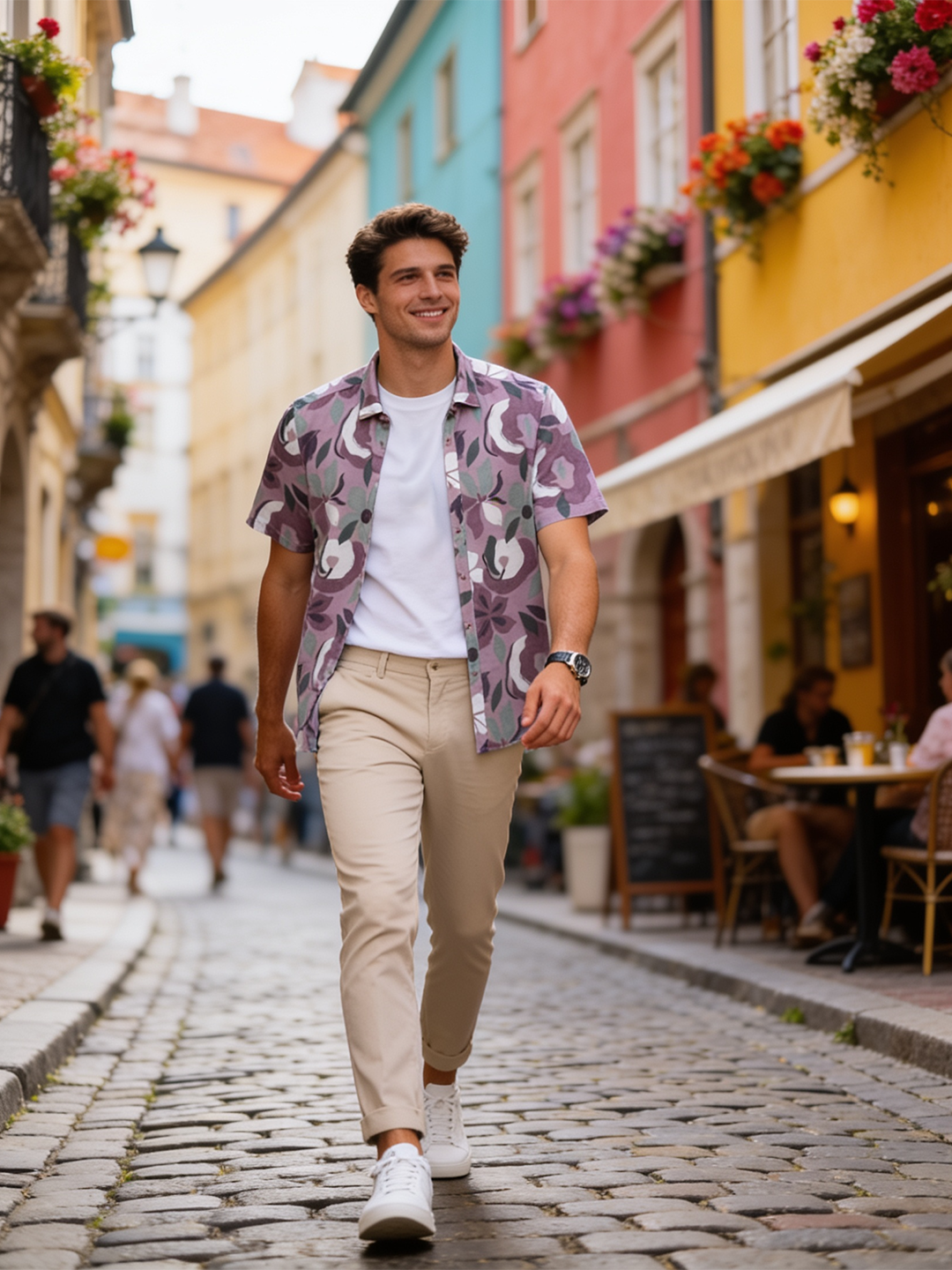 Rose Taupe and Sage Green Abstract Printed Casual Shirt