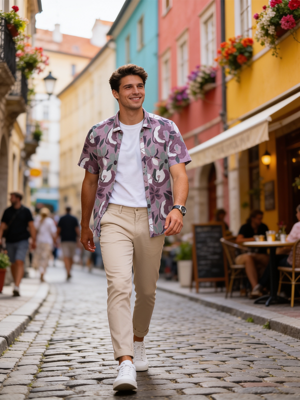 Rose Taupe and Sage Green Abstract Printed Casual Shirt