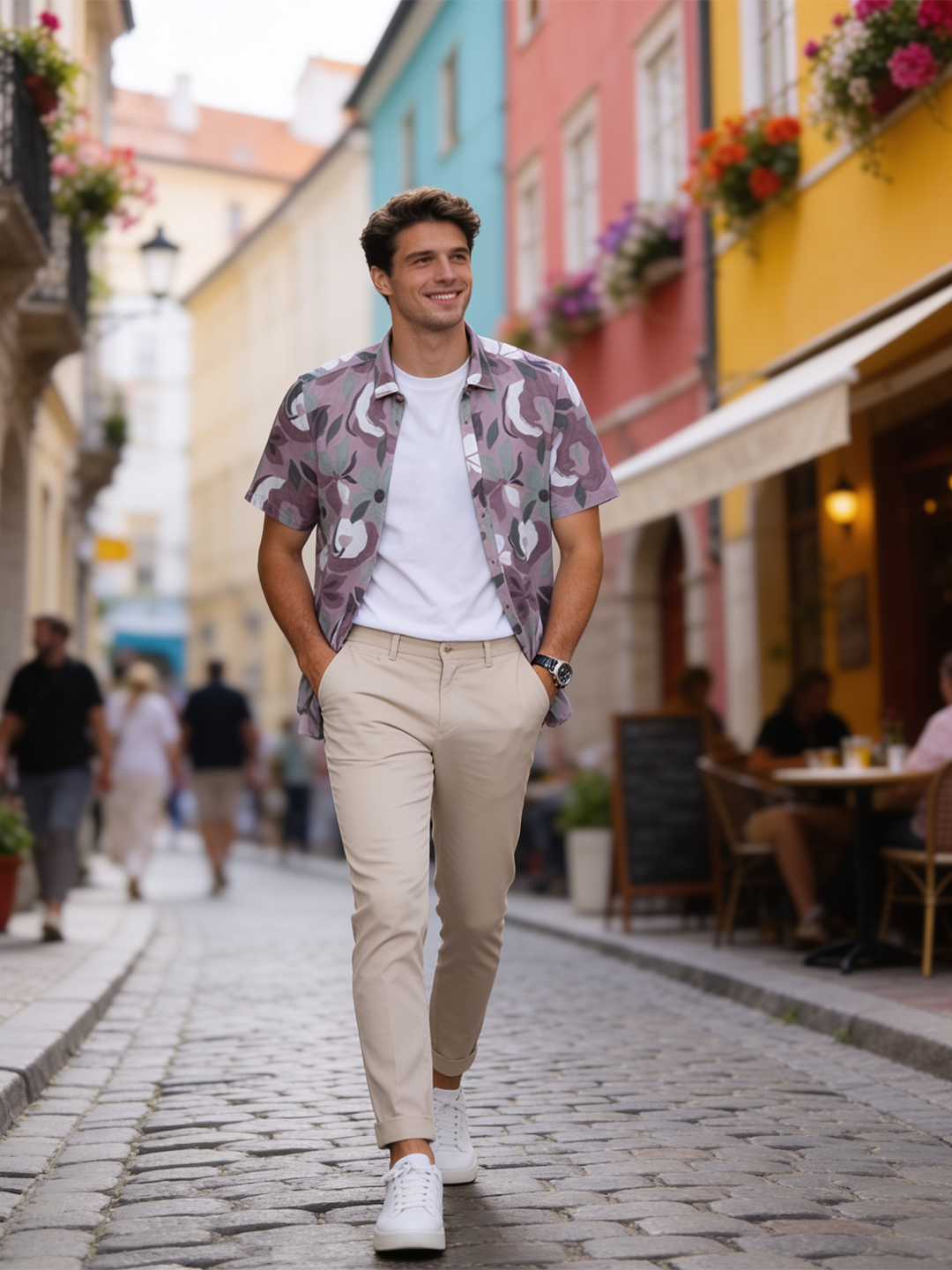 Rose Taupe and Sage Green Abstract Printed Casual Shirt