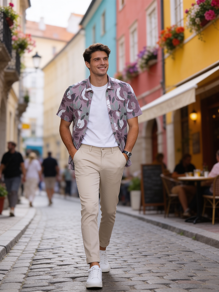 Rose Taupe and Sage Green Abstract Printed Casual Shirt