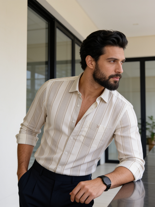 Birch Beige Striped Casual Shirt