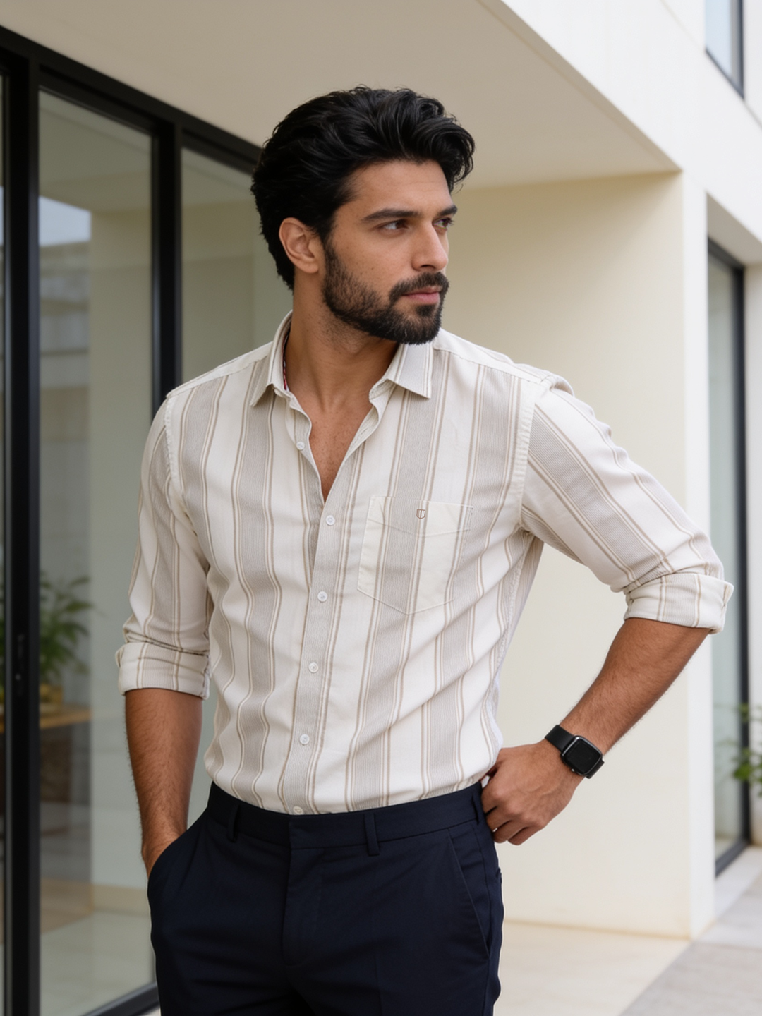 Birch Beige Striped Casual Shirt