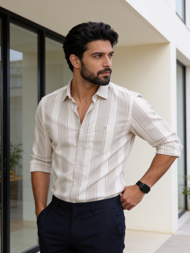 Birch Beige Striped Casual Shirt