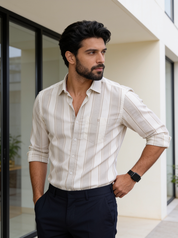 Birch Beige Striped Casual Shirt