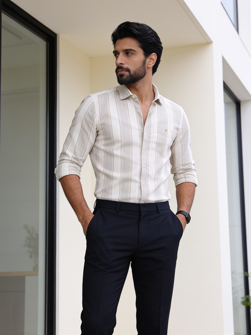 Birch Beige Striped Casual Shirt