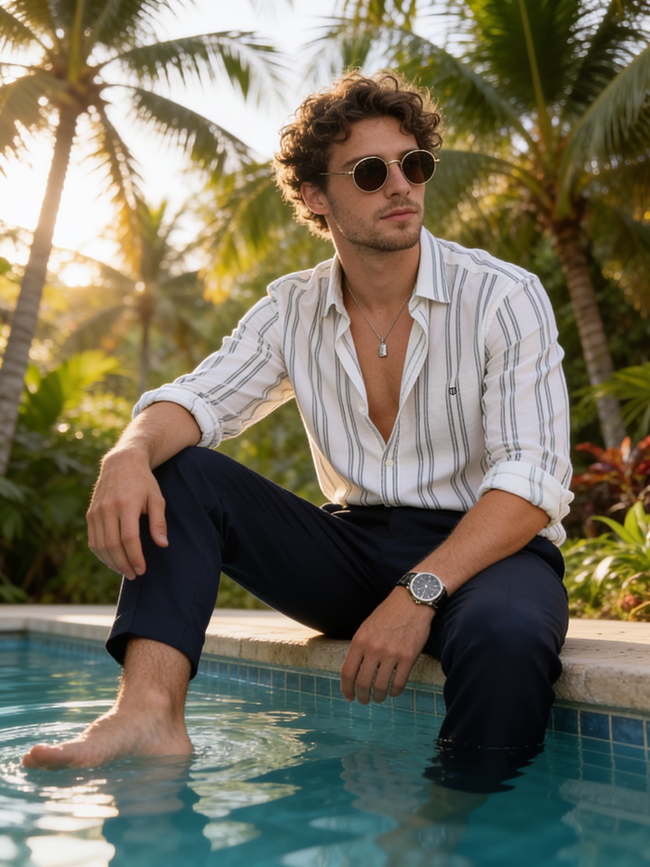 Ash Green Stripes Casual Shirt