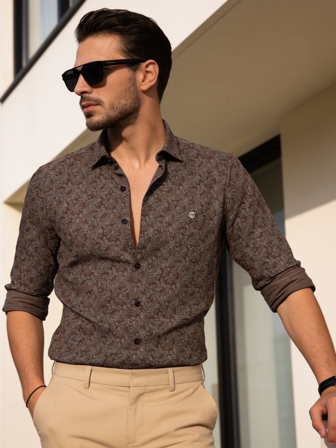 Roasted Brown Floral Printed Casual Shirt