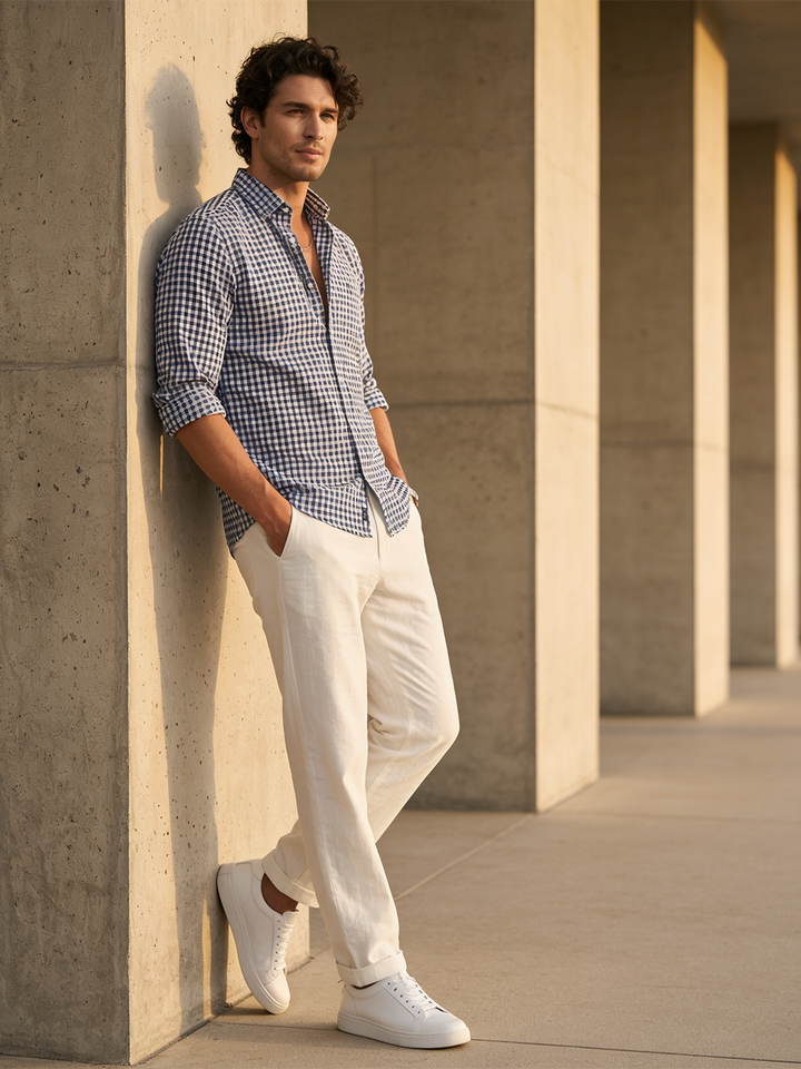 Ocean Ink Micro Checked Casual Shirt