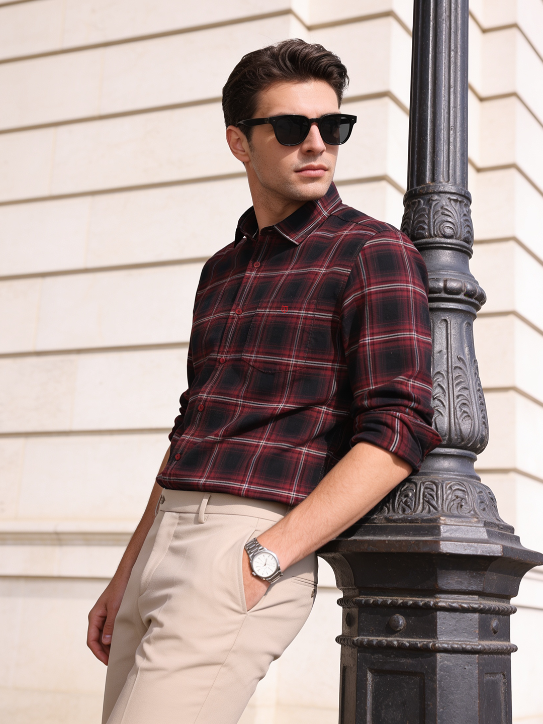 Dark Cherry Checked Casual Shirt