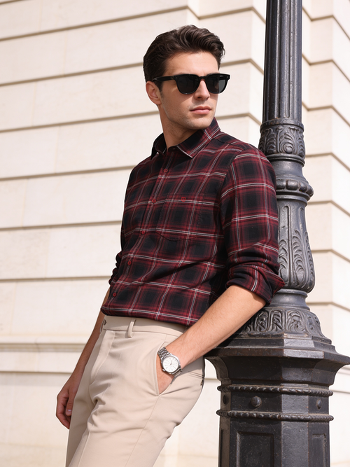 Dark Cherry Checked Casual Shirt