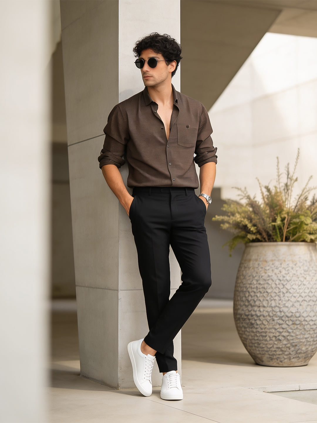 Rustic Brown and Shadow Black Checked Casual Shirt