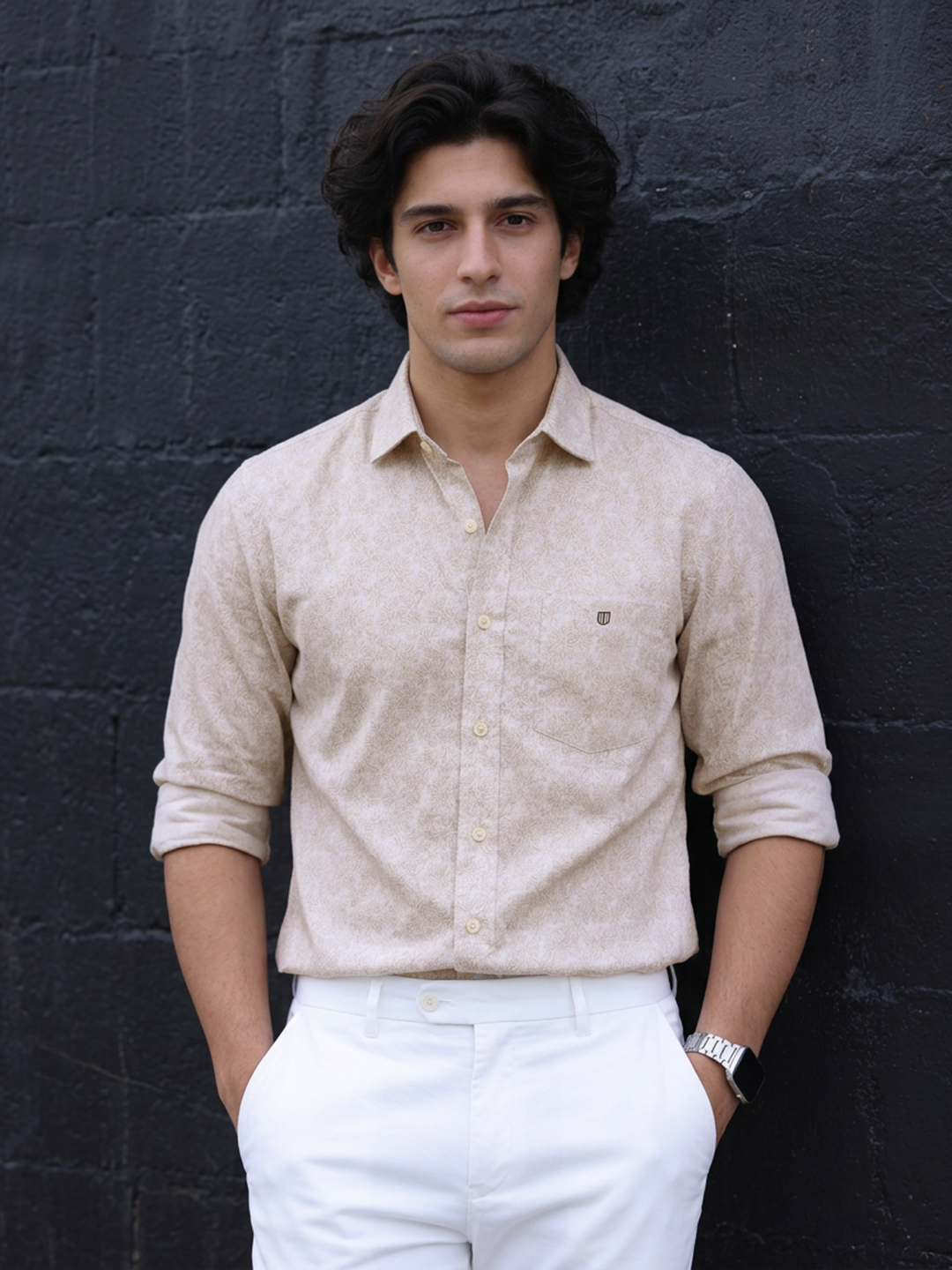 Pastel Rose and White Printed Casual Shirt