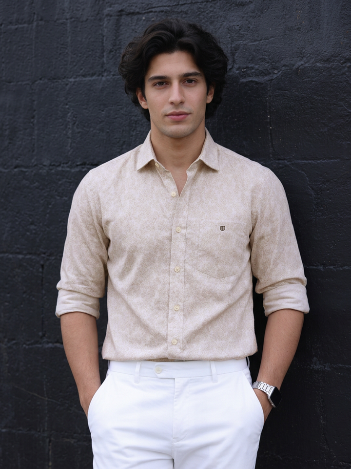 Pastel Rose and White Printed Casual Shirt