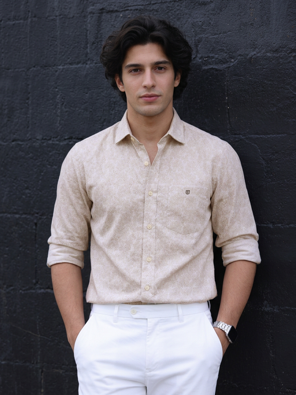Pastel Rose and White Printed Casual Shirt