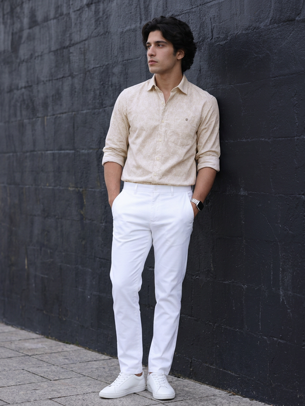 Pastel Rose and White Printed Casual Shirt