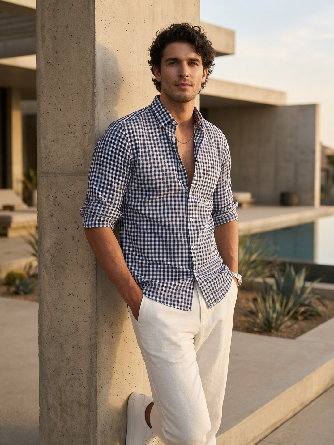 Ocean Ink Micro Checked Casual Shirt