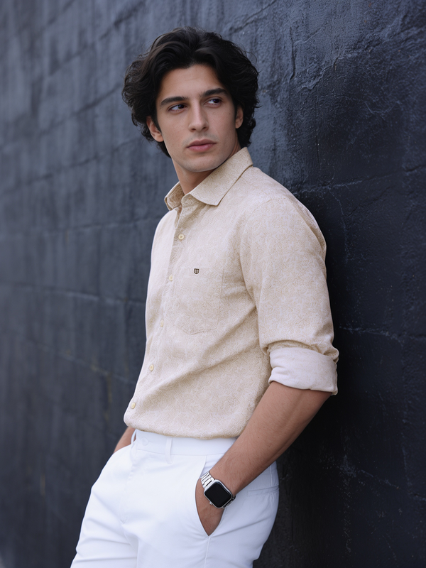 Pastel Rose and White Printed Casual Shirt