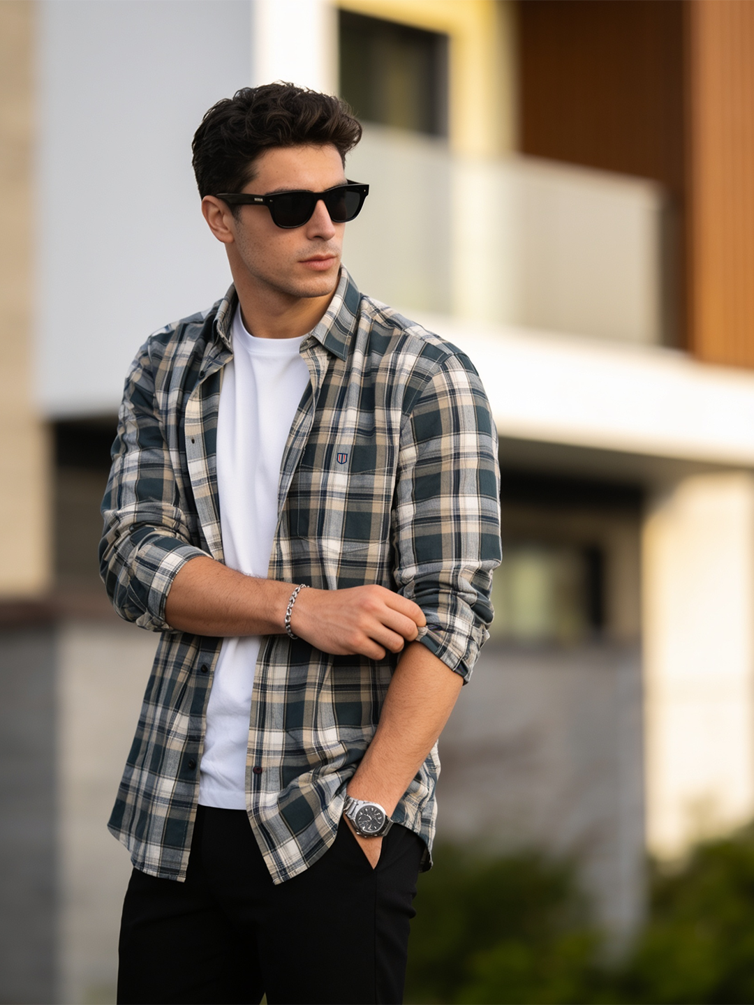 Dusty Sage and Ivory Checked Casual Shirt