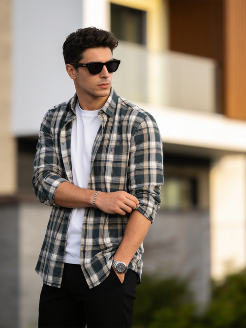 Dusty Sage and Ivory Checked Casual Shirt