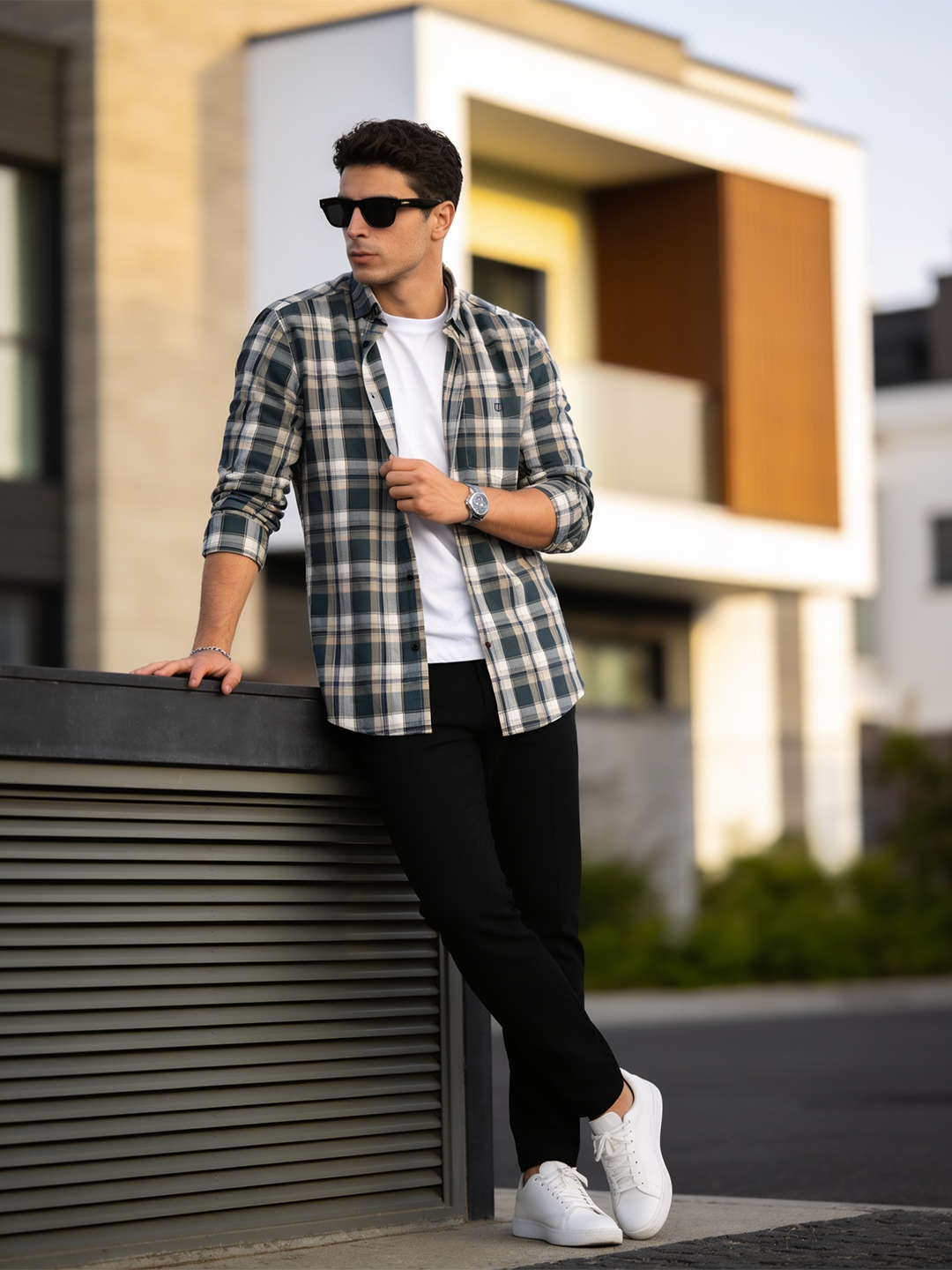Dusty Sage and Ivory Checked Casual Shirt