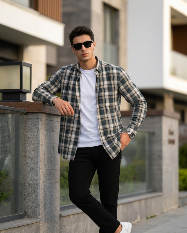 Dusty Sage and Ivory Checked Casual Shirt