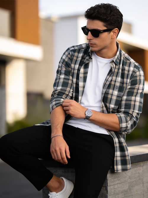 Dusty Sage and Ivory Checked Casual Shirt