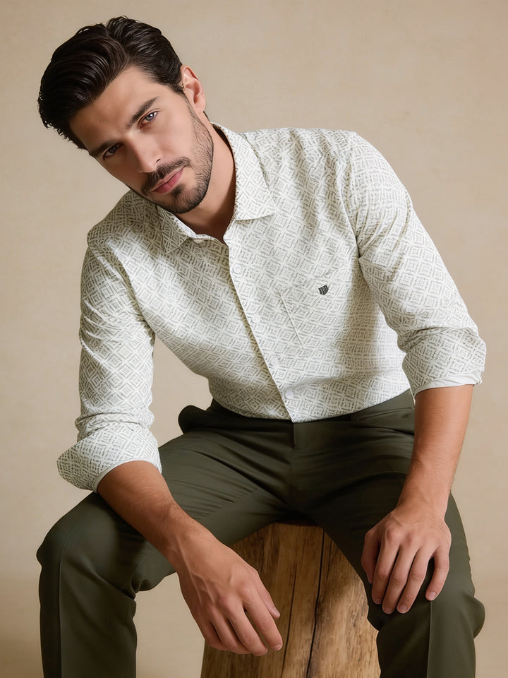 Dusty Moss Abstract Square Printed Casual Shirt